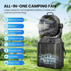 Portable Misting Fan with 6L Water Bucket – 20000mAh Rechargeable Outdoor Cooling Fan