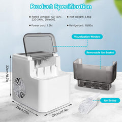 6 Minutes Portable Ice Maker, Self-Cleaning Ice Machine with Scoop & Basket,9 Bullet Ice Cubes
