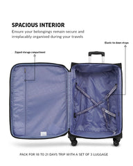 TOMCRUISER ATLAS SOFT LUGGAGE TROLLEY SET (3PCs) 20,24,28 inch KHAKEE, BLACK