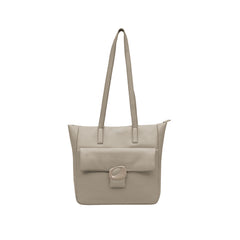 Foska Women's Large Tote & Shoulder Bag - Front Flap Pocket w/ Buckle - Light Beige Nude - 36x31 cm