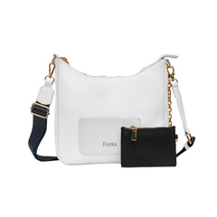 Foska Women's Hobo Cross-Body Bag - Smooth PU Leather - Black - WHITE - APRICOT - 26x25 cm