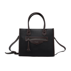 Foska Women's Large Tote & Shoulder Bag - Embossed PU Leather - Black - Beige- 33x26.5 cm