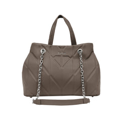 Foska Women's Shoulder Bag - Chic Piped Design Smooth Leather - Black - Khaki - Pink - 33x24 cm