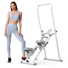 Foldable Stair Climber Step Machine for Full-Body Workout, Compact Folding Cardio Exercise Climber with Extended Step Range, Adjustable Handlebar & Pedals