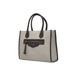 Foska Women's Large Tote & Shoulder Bag - Embossed PU Leather - Black - Beige- 33x26.5 cm