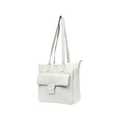 Foska Women's Large Tote & Shoulder Bag - Front Flap Pocket w/ Buckle - Light Beige Nude - 36x31 cm