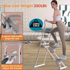 Foldable Stair Climber Step Machine for Full-Body Workout, Compact Folding Cardio Exercise Climber with Extended Step Range, Adjustable Handlebar & Pedals