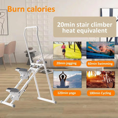 Foldable Stair Climber Step Machine for Full-Body Workout, Compact Folding Cardio Exercise Climber with Extended Step Range, Adjustable Handlebar & Pedals