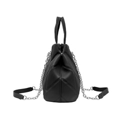 Foska Women's Shoulder Bag - Chic Piped Design Smooth Leather - Black - Khaki - Pink - 33x24 cm
