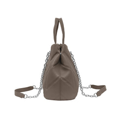 Foska Women's Shoulder Bag - Chic Piped Design Smooth Leather - Black - Khaki - Pink - 33x24 cm