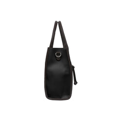 Foska Women's Large Tote & Shoulder Bag - Embossed PU Leather - Black - Beige- 33x26.5 cm
