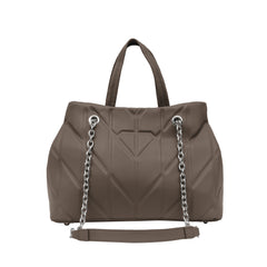 Foska Women's Shoulder Bag - Chic Piped Design Smooth Leather - Black - Khaki - Pink - 33x24 cm