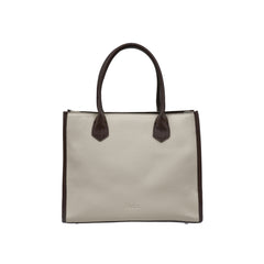 Foska Women's Large Tote & Shoulder Bag - Embossed PU Leather - Black - Beige- 33x26.5 cm