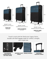 TOMCRUISER LEGACY SOFT LUGGAGE TROLLEY SET BLUE, BLACK, GREEN (3pc)