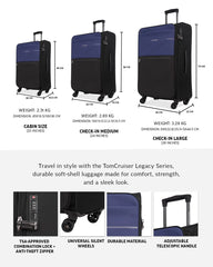 TOMCRUISER LEGACY SOFT LUGGAGE TROLLEY SET BLUE, BLACK, GREEN (3pc)