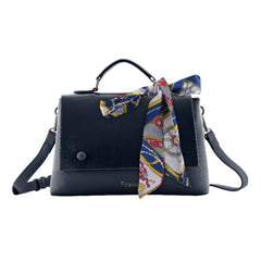 Foska Women's Crossbody & Shoulder Bag with Scarf - Top Handle Handbag Brown - Black - Dark Blue