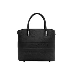 Foska Women's Tote Bag & Shoulder Bag - Embossed Logo PU Leather - Black- 21x21cm