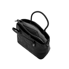 Foska Women's Tote Bag & Shoulder Bag - Embossed Logo PU Leather - Black- 21x21cm