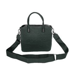 Foska Women's Tote Bag & Shoulder Bag - Embossed Logo PU Leather - Black- 21x21cm