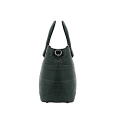 Foska Women's Tote Bag & Shoulder Bag - Embossed Logo PU Leather - Black- 21x21cm