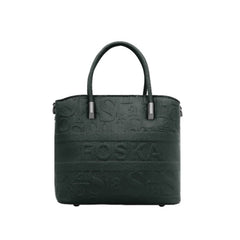 Foska Women's Tote Bag & Shoulder Bag - Embossed Logo PU Leather - Black- 21x21cm