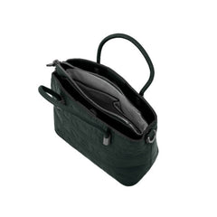 Foska Women's Tote Bag & Shoulder Bag - Embossed Logo PU Leather - Black- 21x21cm
