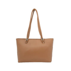 Foska Women's Large Tote & Shoulder Bag - Smooth PU Leather - Dark Green - Light Brown - 31.5x30 cm