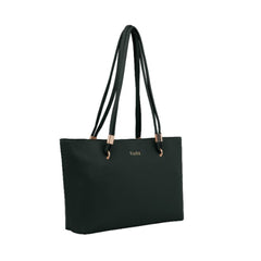 Foska Women's Large Tote & Shoulder Bag - Smooth PU Leather - Dark Green - Light Brown - 31.5x30 cm