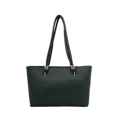 Foska Women's Large Tote & Shoulder Bag - Smooth PU Leather - Dark Green - Light Brown - 31.5x30 cm