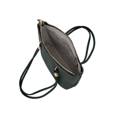 Foska Women's Large Tote & Shoulder Bag - Smooth PU Leather - Dark Green - Light Brown - 31.5x30 cm