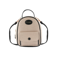 Foska Women's Mini Backpack & Crossbody Bag - Canvas Fabric - Beige - 16x21 cm