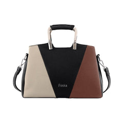 Foska Women's Handbag & Shoulder Bag - Geometric Design, Metal Handle - Blue - Black - Beige - 30x21.5 cm