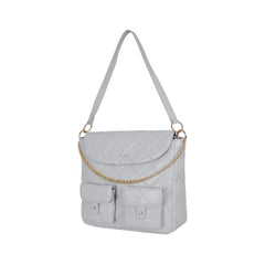 Foska Women's Large Tote & Shoulder Bag - Smooth PU Leather - Black - Grey - 33x30 cm