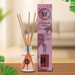 Reed Diffuser - Jasmine Rose Fragrance, Infused with Essential Oils, Long Lasting Fragrance Lasts Upto 5 Weeks, No Burn No Oil, Biodegradable, Room Freshener for Home, 5 Wooden Reeds