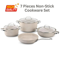 7 Pieces Non-Stick Cookware Set | Forged Aluminum Granite Coated Induction Base Cookware Pots and Pans Set