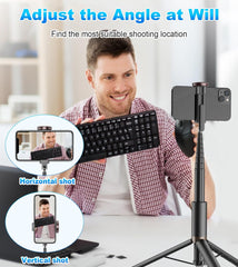 TONEOF 170cm Phone Tripod & Selfie Stick, All-in-One Portable Lightweight Stand with Remote for Selfies, Live Streaming, Video Recording, Travel - Black