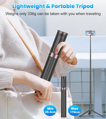 TONEOF 170cm Phone Tripod & Selfie Stick, All-in-One Portable Lightweight Stand with Remote for Selfies, Live Streaming, Video Recording, Travel - Black