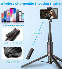 TONEOF 170cm Phone Tripod & Selfie Stick, All-in-One Portable Lightweight Stand with Remote for Selfies, Live Streaming, Video Recording, Travel - Black