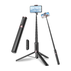 TONEOF 170cm Phone Tripod & Selfie Stick, All-in-One Portable Lightweight Stand with Remote for Selfies, Live Streaming, Video Recording, Travel - Black