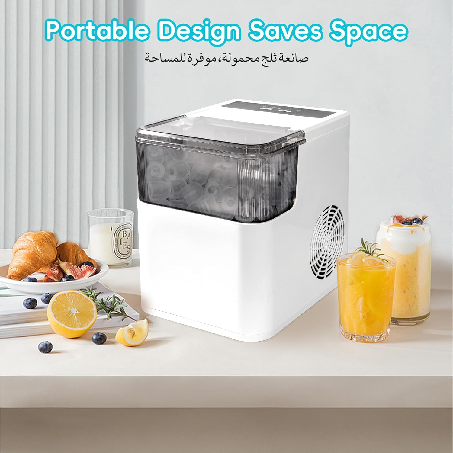 6 Minutes Portable Ice Maker, Self-Cleaning Ice Machine with Scoop & Basket，9 Bullet Ice Cubes