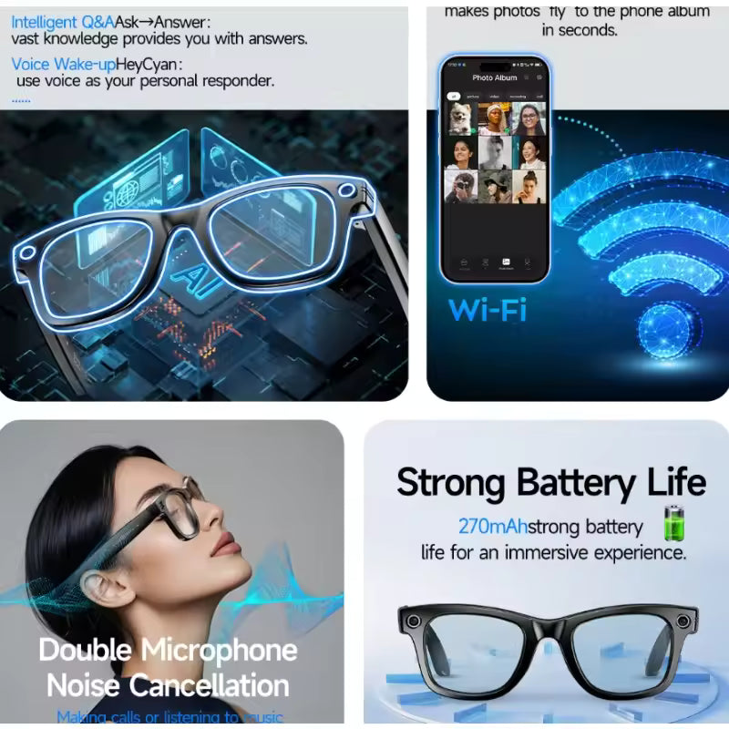 AI Smart Glasses Featuring 135 Languages Translation, 8MP HD Recording, AI Assistant, Phone-Based Voice Navigation, Auto-Tint Sunglasses, and Open-Ear Audio – Designed for Men & Women