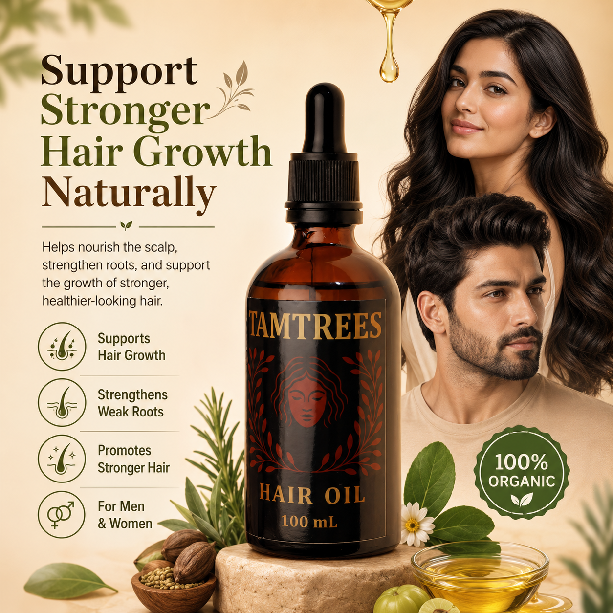 Tamtrees Organic Hair Growth & Strength Oil – ALL Organic - 100ML