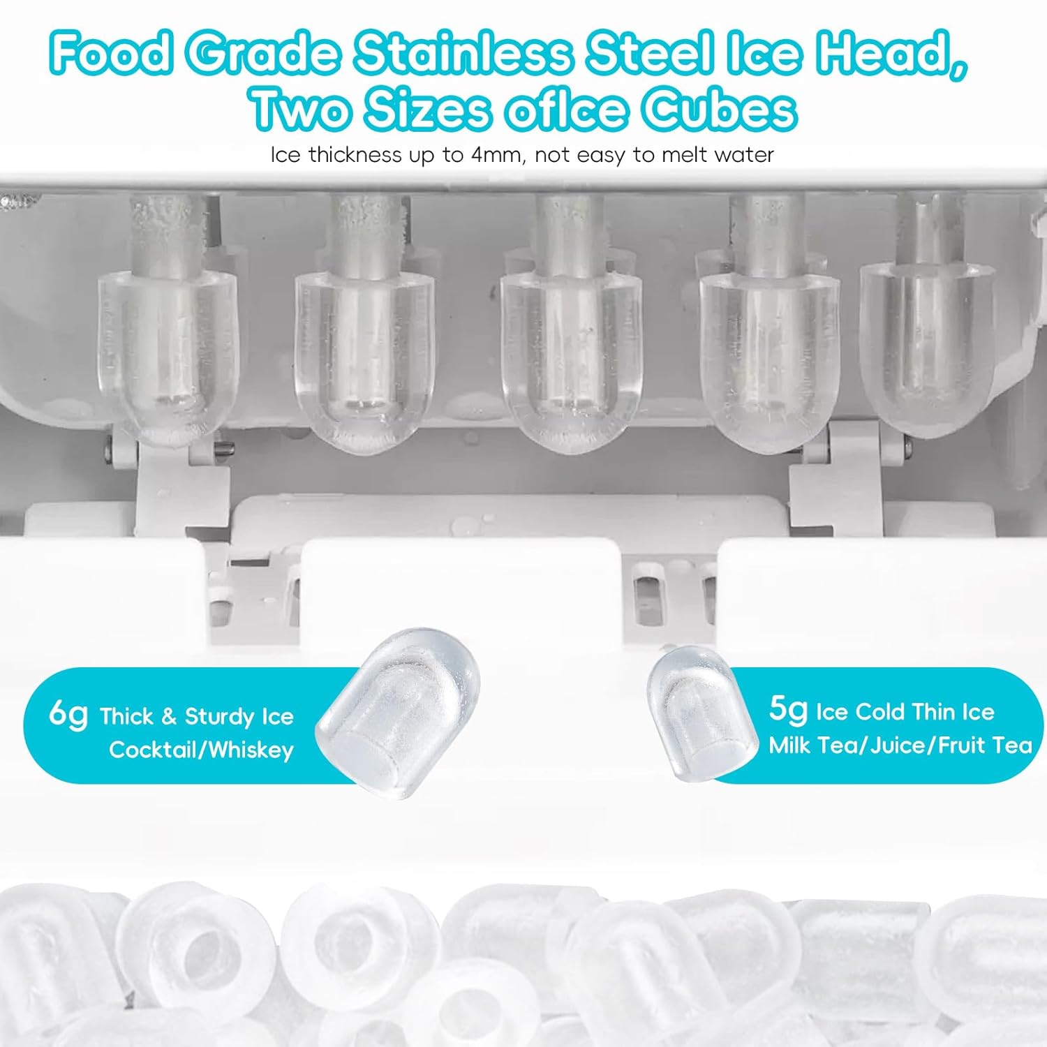 6 Minutes Portable Ice Maker, Self-Cleaning Ice Machine with Scoop & Basket，9 Bullet Ice Cubes