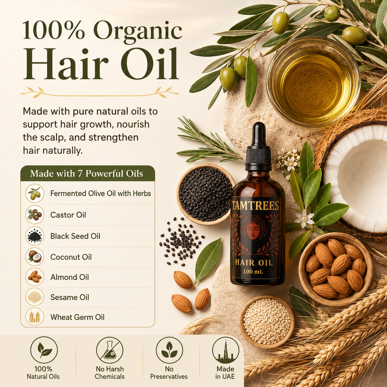 Tamtrees Organic Hair Growth & Strength Oil – ALL Organic - 100ML