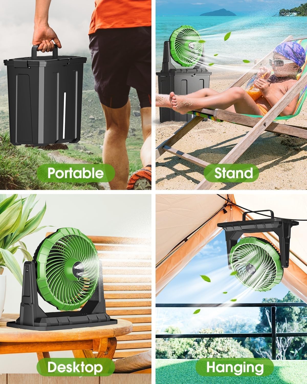 Portable Misting Fan with 6L Water Bucket – 20000mAh Rechargeable Outdoor Cooling Fan