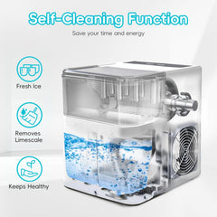6 Minutes Portable Ice Maker, Self-Cleaning Ice Machine with Scoop & Basket，9 Bullet Ice Cubes