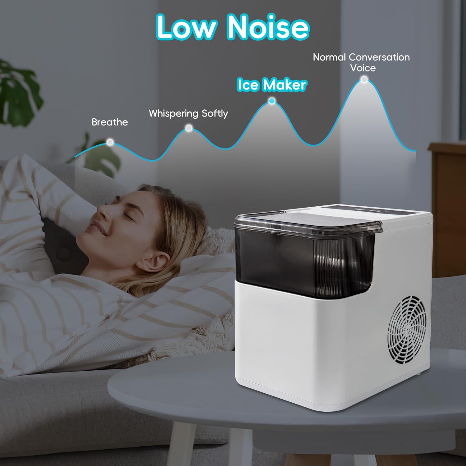 6 Minutes Portable Ice Maker, Self-Cleaning Ice Machine with Scoop & Basket，9 Bullet Ice Cubes