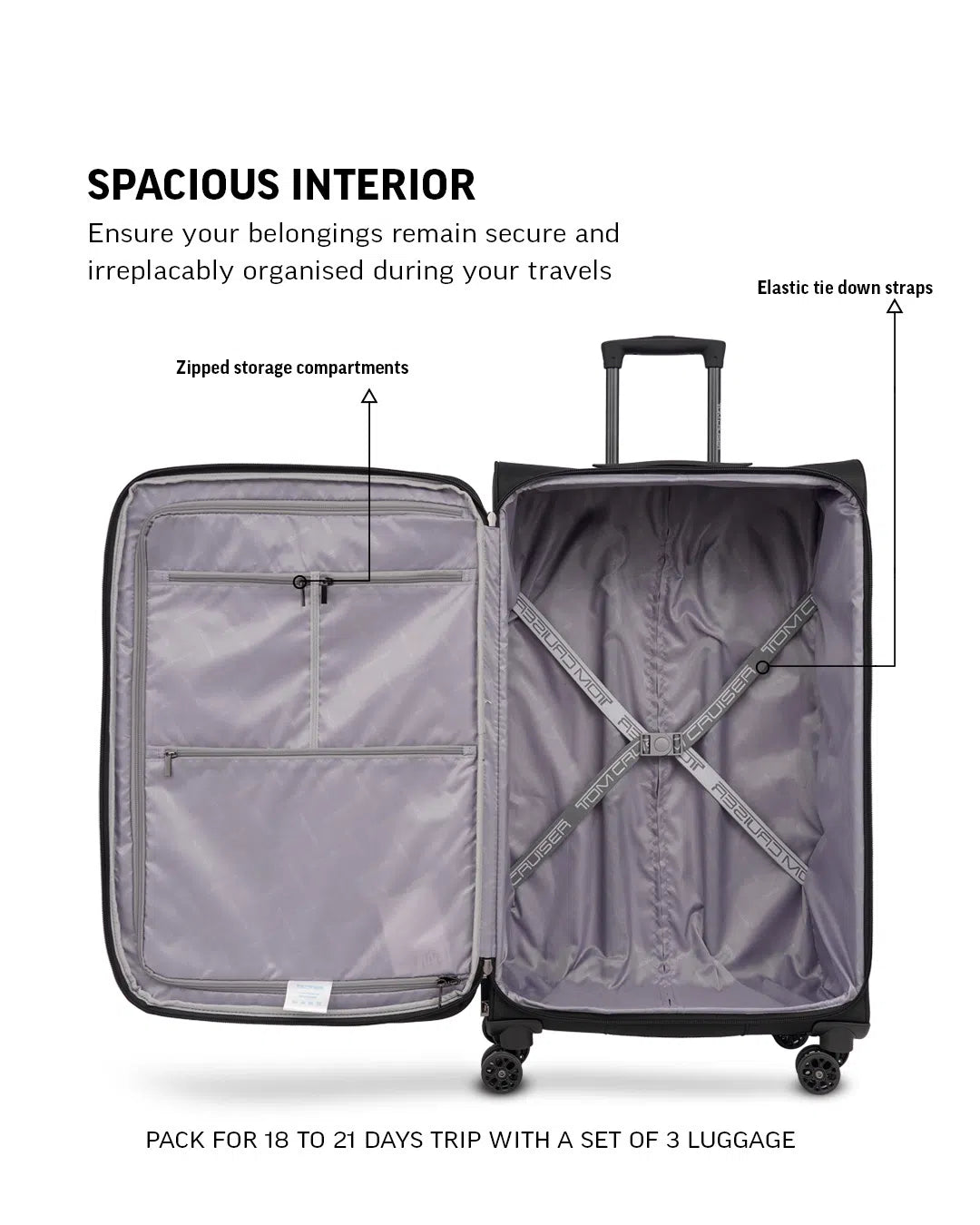 TOMCRUISER LEGACY SOFT LUGGAGE TROLLEY SET BLUE, BLACK, GREEN (3pc)