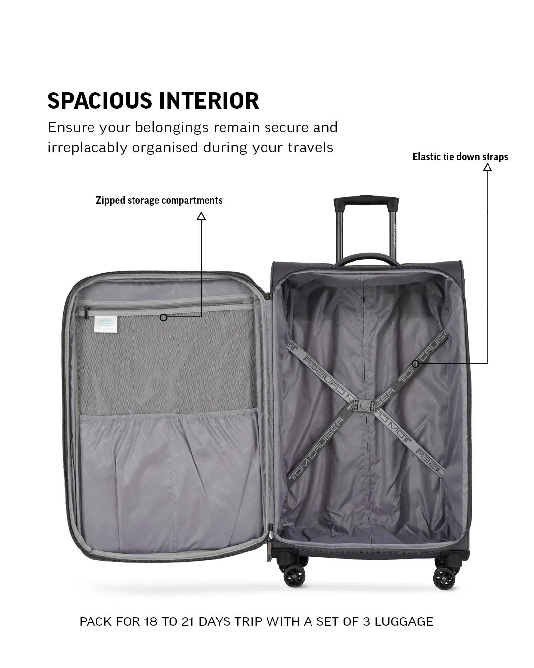TOMCRUISER ELITE SOFT LUGGAGE TROLLEY 20,24,28 GRAY