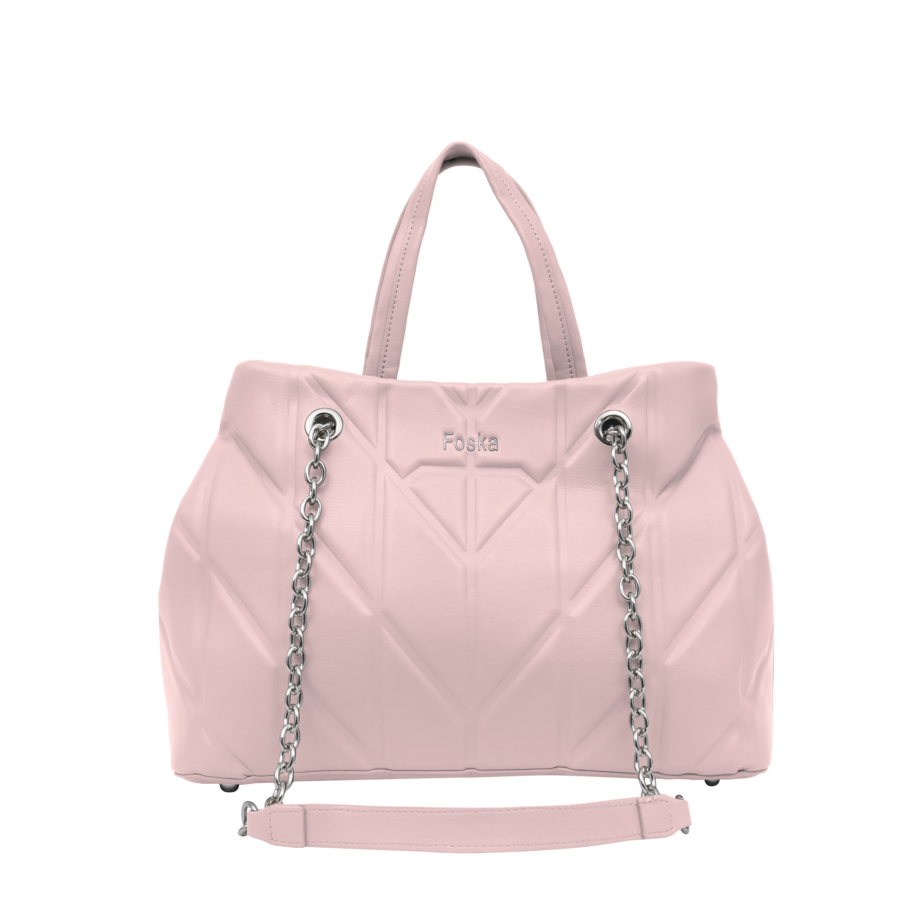 Foska Women's Shoulder Bag - Chic Piped Design Smooth Leather - Black - Khaki - Pink - 33x24 cm